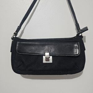 Vintage Y2K- Antonio Melani - Shoulder Bag Baguette Leather Trim Strap- Black